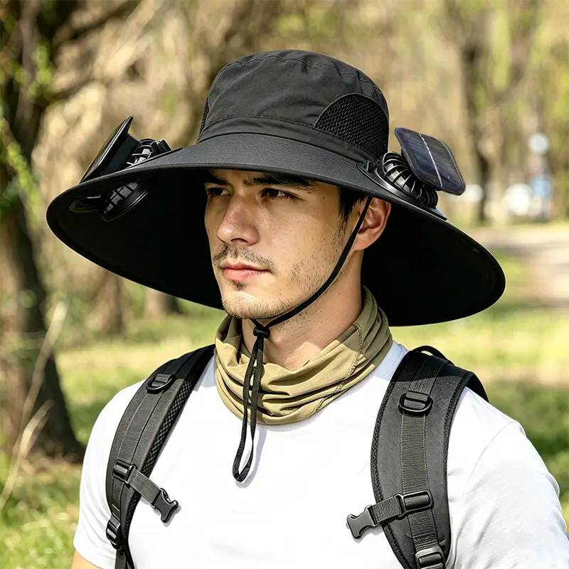 Solar Fan Hat for Men, Summer Outdoor Mountaineering and Fishing, Anti-Uv, Sunshade, Waterproof, Multi-Functional Fisherman Hat