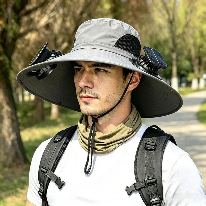 Solar Fan Hat for Men, Summer Outdoor Mountaineering and Fishing, Anti-Uv, Sunshade, Waterproof, Multi-Functional Fisherman Hat