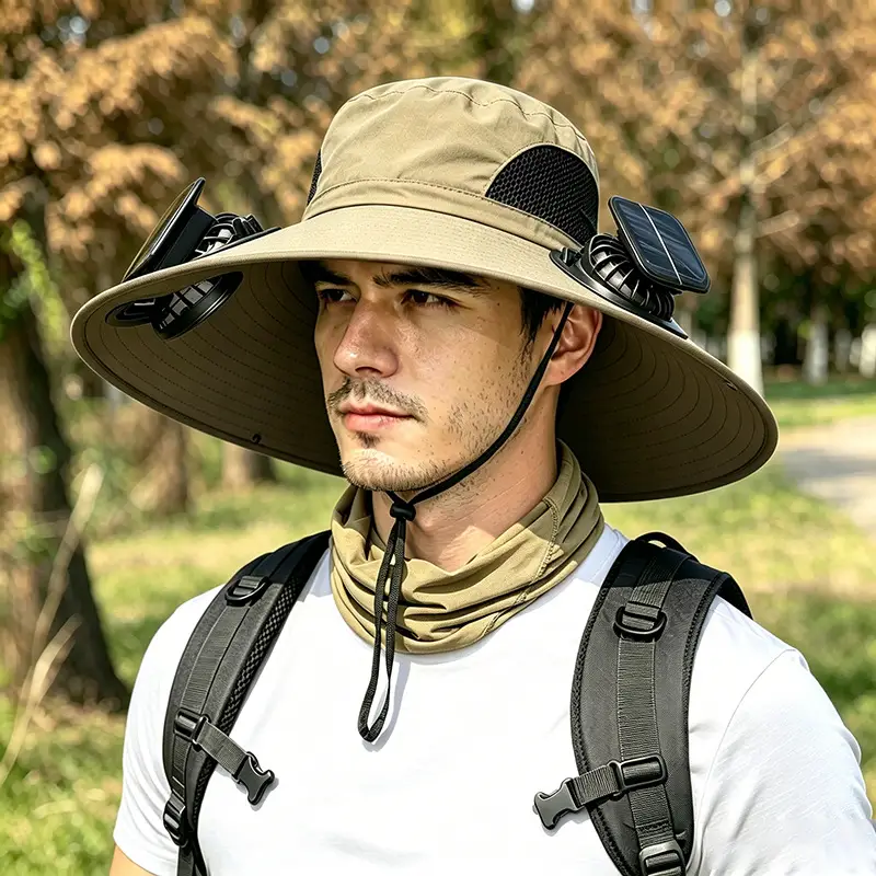 Solar Fan Hat for Men, Summer Outdoor Mountaineering and Fishing, Anti-Uv, Sunshade, Waterproof, Multi-Functional Fisherman Hat