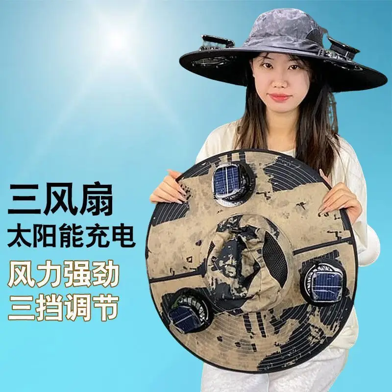 Solar Fan Hat for Men, Summer Outdoor Mountaineering and Fishing, Anti-Uv, Sunshade, Waterproof, Multi-Functional Fisherman Hat