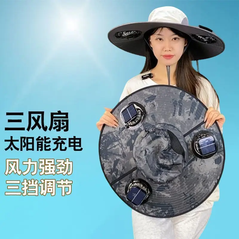 Solar Fan Hat for Men, Summer Outdoor Mountaineering and Fishing, Anti-Uv, Sunshade, Waterproof, Multi-Functional Fisherman Hat