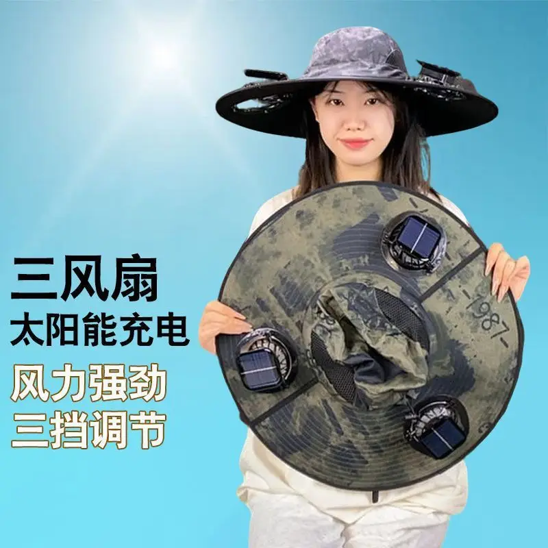 Solar Fan Hat for Men, Summer Outdoor Mountaineering and Fishing, Anti-Uv, Sunshade, Waterproof, Multi-Functional Fisherman Hat