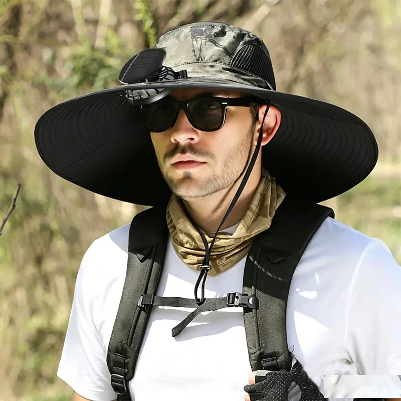 Solar Fan Hat for Men, Summer Outdoor Mountaineering and Fishing, Anti-Uv, Sunshade, Waterproof, Multi-Functional Fisherman Hat