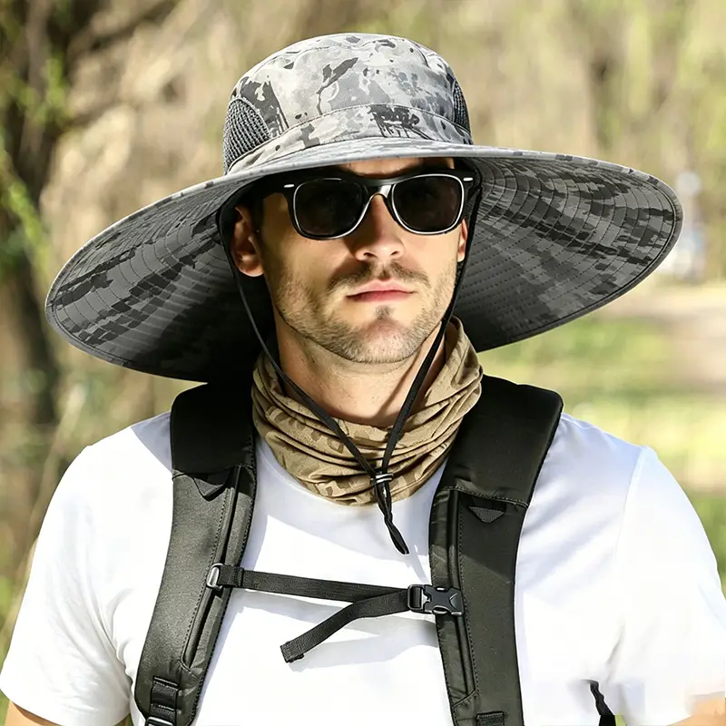 Solar Fan Hat for Men, Summer Outdoor Mountaineering and Fishing, Anti-Uv, Sunshade, Waterproof, Multi-Functional Fisherman Hat