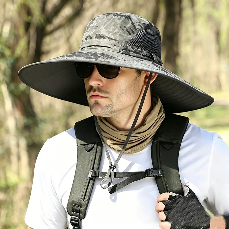 Solar Fan Hat for Men, Summer Outdoor Mountaineering and Fishing, Anti-Uv, Sunshade, Waterproof, Multi-Functional Fisherman Hat