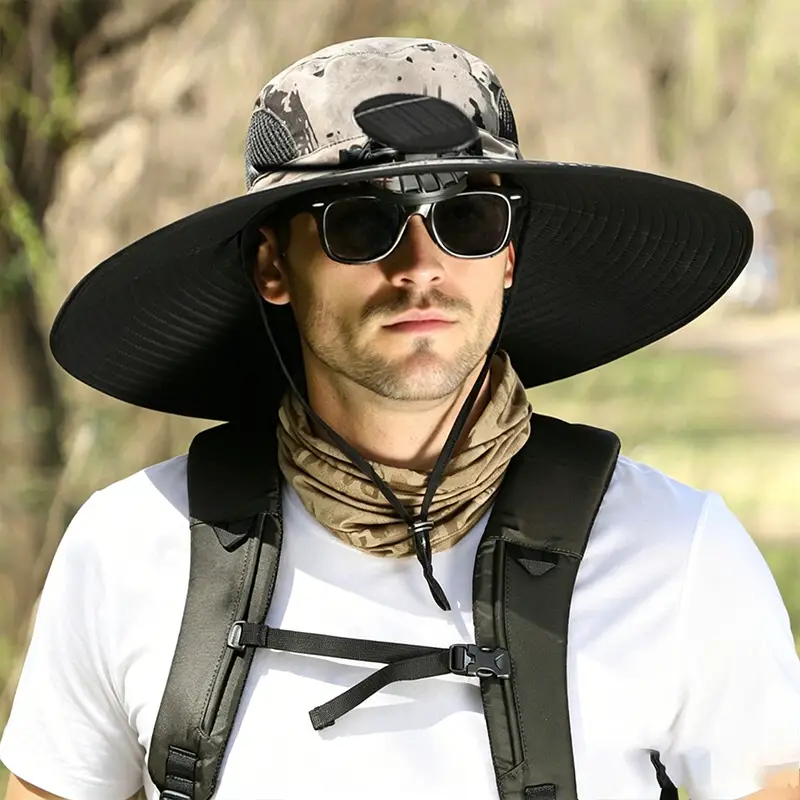 Solar Fan Hat for Men, Summer Outdoor Mountaineering and Fishing, Anti-Uv, Sunshade, Waterproof, Multi-Functional Fisherman Hat