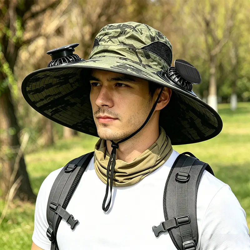 Solar Fan Hat for Men, Summer Outdoor Mountaineering and Fishing, Anti-Uv, Sunshade, Waterproof, Multi-Functional Fisherman Hat