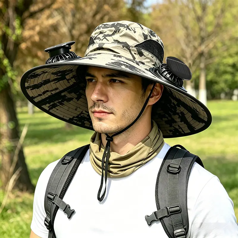 Solar Fan Hat for Men, Summer Outdoor Mountaineering and Fishing, Anti-Uv, Sunshade, Waterproof, Multi-Functional Fisherman Hat
