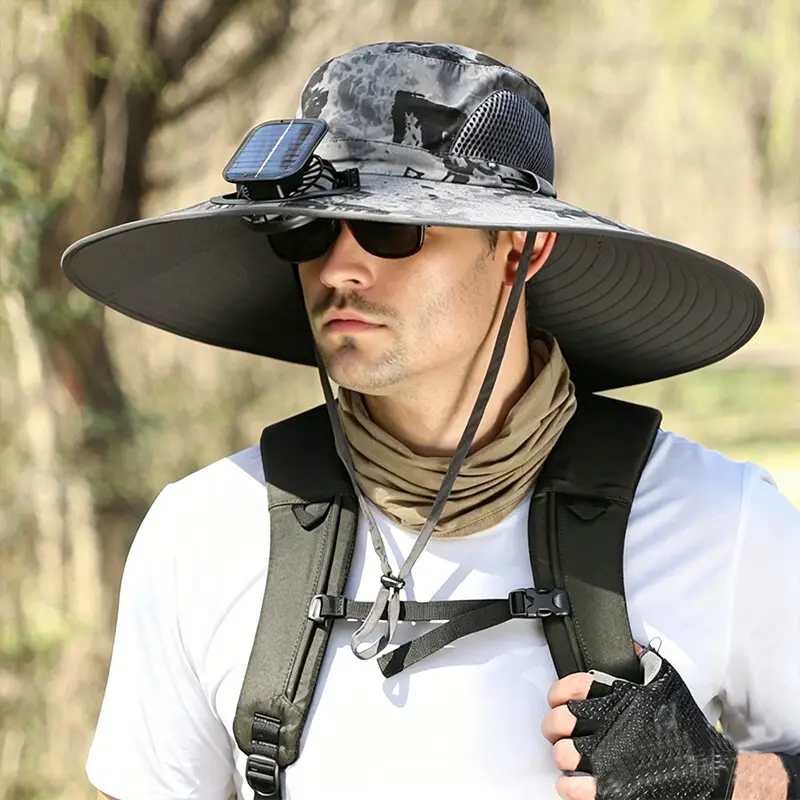 Solar Fan Hat for Men, Summer Outdoor Mountaineering and Fishing, Anti-Uv, Sunshade, Waterproof, Multi-Functional Fisherman Hat