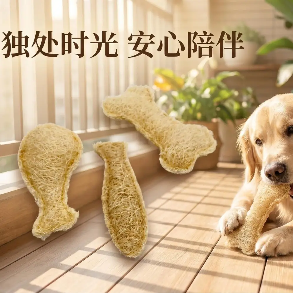 Natural Loofah Dog Toy, Natural Teeth-Cleaning and Self-Entertainment Cat Toy, Chewable Catnip Pet Toy