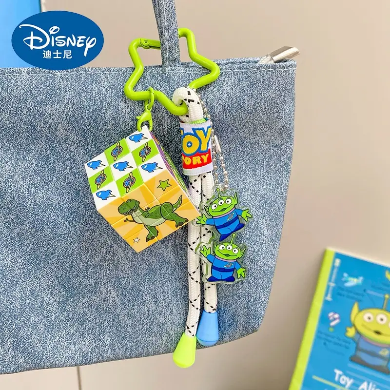 Authentic Disney Toy Story Three-Eyed Alien Keychain Small Pendant Rubik's Cube Keyring Backpack Decoration Small Gift