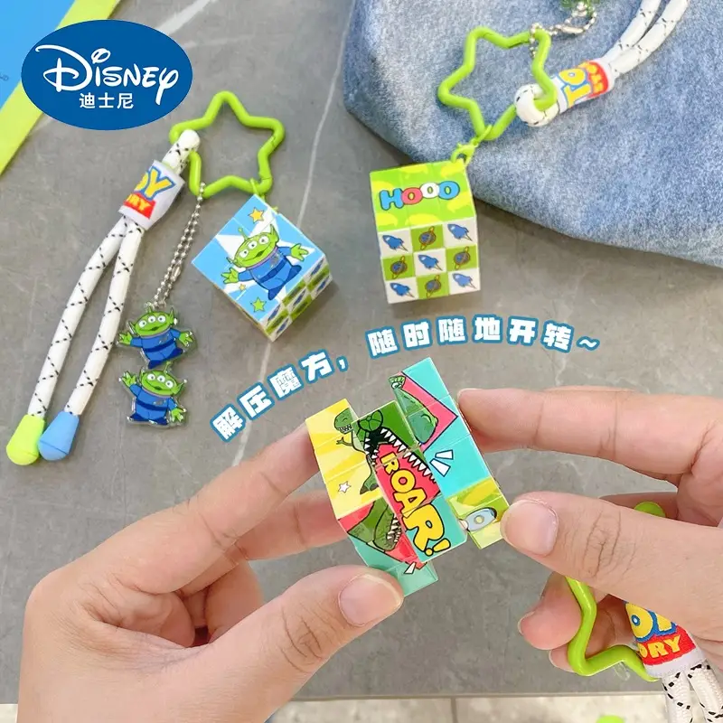 Authentic Disney Toy Story Three-Eyed Alien Keychain Small Pendant Rubik's Cube Keyring Backpack Decoration Small Gift