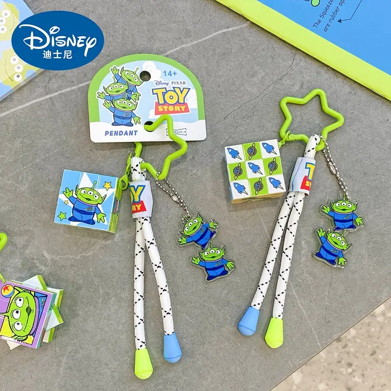 Authentic Disney Toy Story Three-Eyed Alien Keychain Small Pendant Rubik's Cube Keyring Backpack Decoration Small Gift