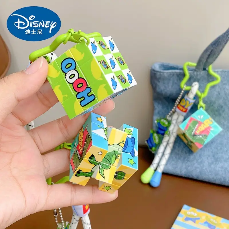 Authentic Disney Toy Story Three-Eyed Alien Keychain Small Pendant Rubik's Cube Keyring Backpack Decoration Small Gift