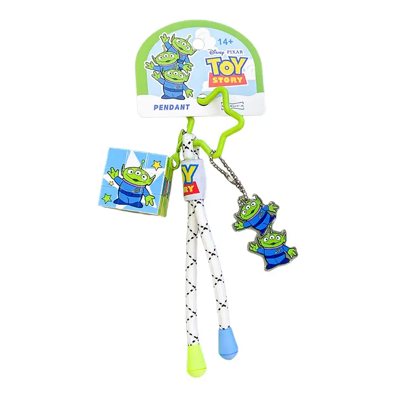 Authentic Disney Toy Story Three-Eyed Alien Keychain Small Pendant Rubik's Cube Keyring Backpack Decoration Small Gift