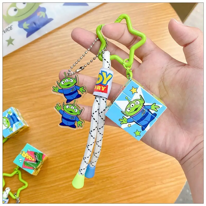 Authentic Disney Toy Story Three-Eyed Alien Keychain Small Pendant Rubik's Cube Keyring Backpack Decoration Small Gift — feature 4