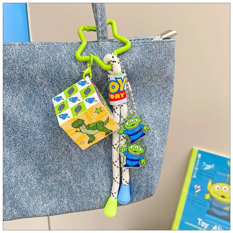 Authentic Disney Toy Story Three-Eyed Alien Keychain Small Pendant Rubik's Cube Keyring Backpack Decoration Small Gift — feature 5