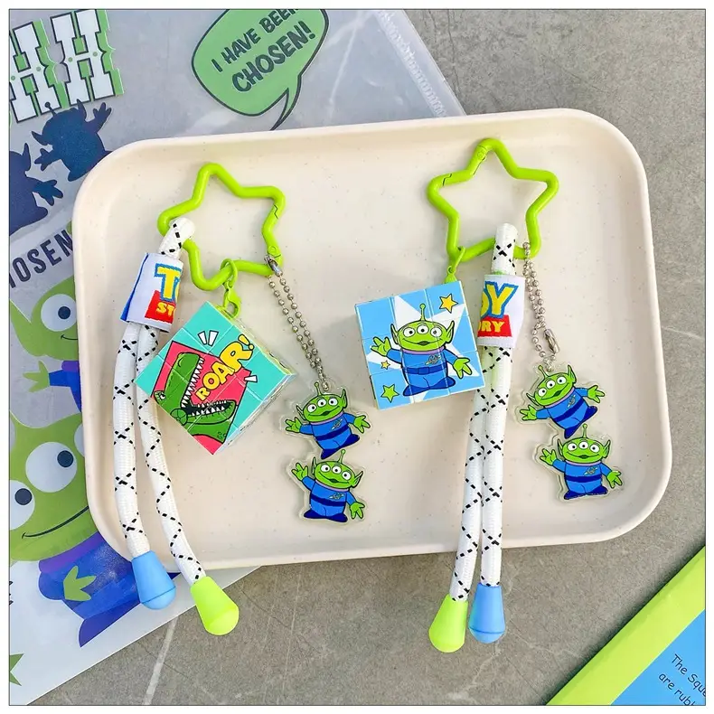 Authentic Disney Toy Story Three-Eyed Alien Keychain Small Pendant Rubik's Cube Keyring Backpack Decoration Small Gift — feature 6