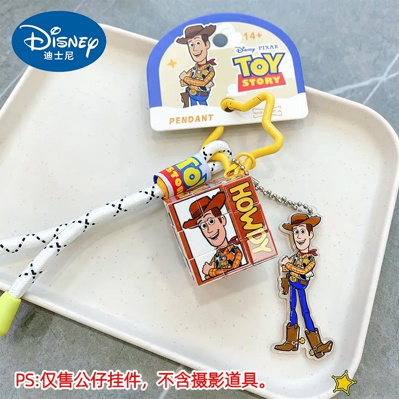 Authentic Disney Toy Story Three-Eyed Alien Keychain Small Pendant Rubik's Cube Keyring Backpack Decoration Small Gift