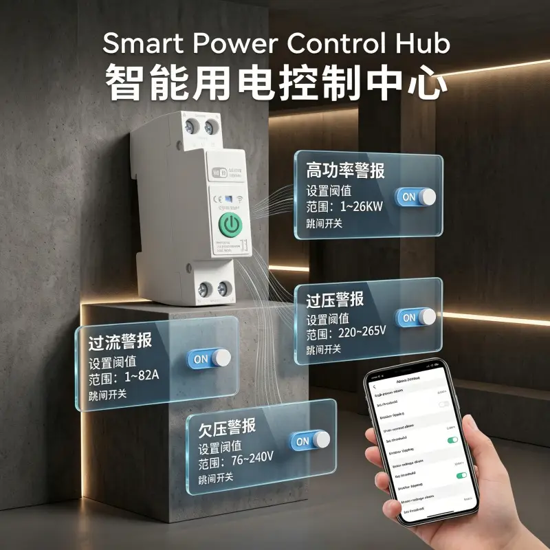 Tuya App Wifi Rail-Mounted Circuit Breaker 1-63A Voice Control Timer Switch with Power Metering Rail Type