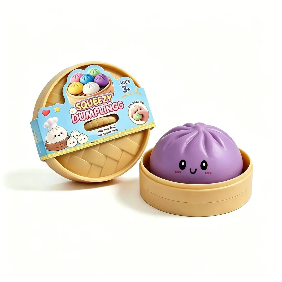 Trendy Stress-Relief Colorful Smiley Face Simulation Steamer Bun Squishy Toy Cute Emoji Quick Rebound Food Toy Bun