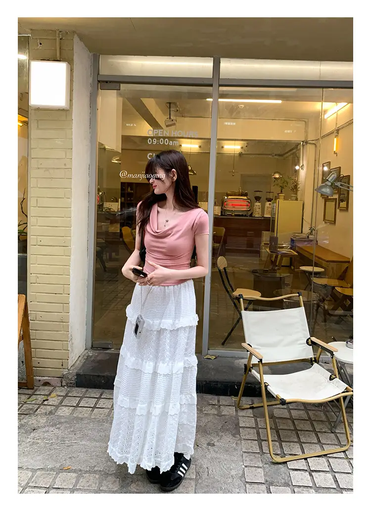 Ins-Style Design Ribbed Drop-Neck Sexy Hot Girl One-Shoulder Short T-Shirt for Women, Slim Fit, Slimming Short-Sleeve Top for Women, Trendy — feature 12