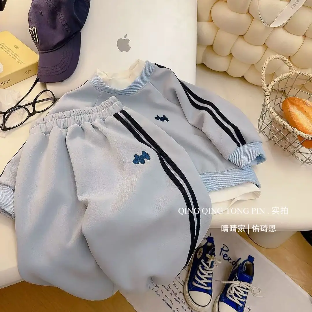Embroidery Set: Children's Faux Two-Piece Sweatshirt Set 2026 Spring and Autumn New Loose-Fit Trendy Top