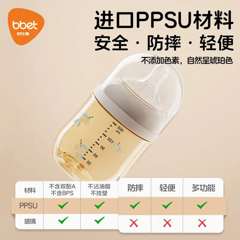 Newborn Baby Bottle Ppsu0-6 Months Baby Bottle Anti-Fall 1 Year Old Baby Anti-Flatulence Bottle Gift Box Wholesale