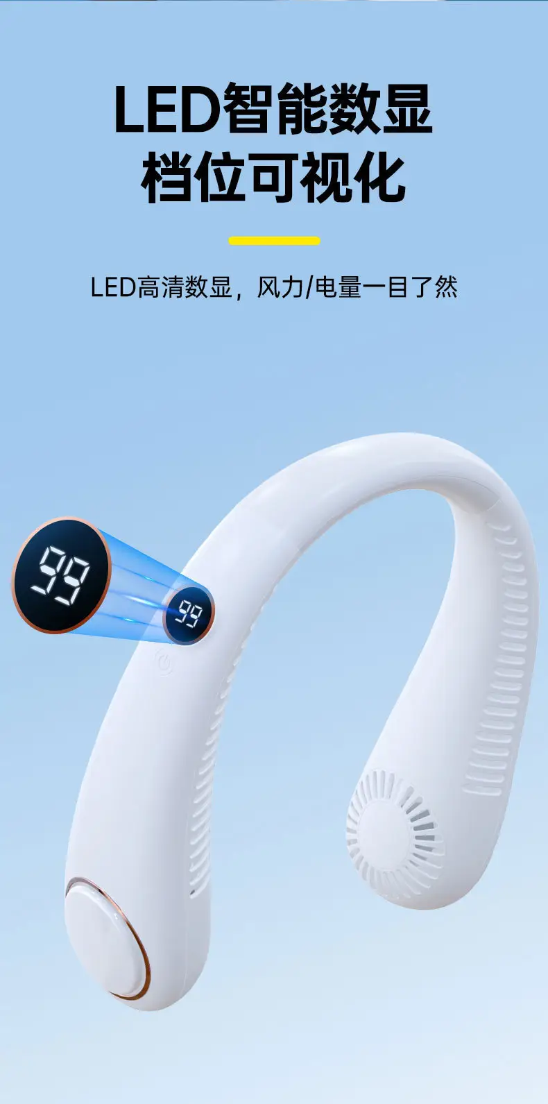 Bladeless Neck Fan with Five-Speed Strong Wind, Silent Summer Portable Bladeless Outdoor Fan, USB Rechargeable — feature 15