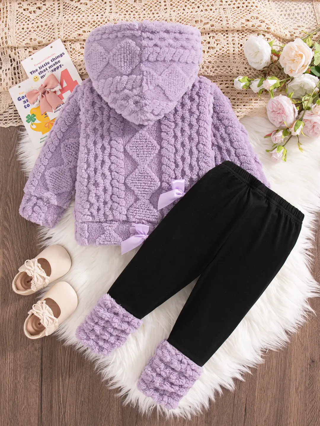 Cross-Border Autumn and Winter Baby Hooded 2026 Warm Plush Pink Long-Sleeve Hooded Top + Black Pants Wholesale — feature 13