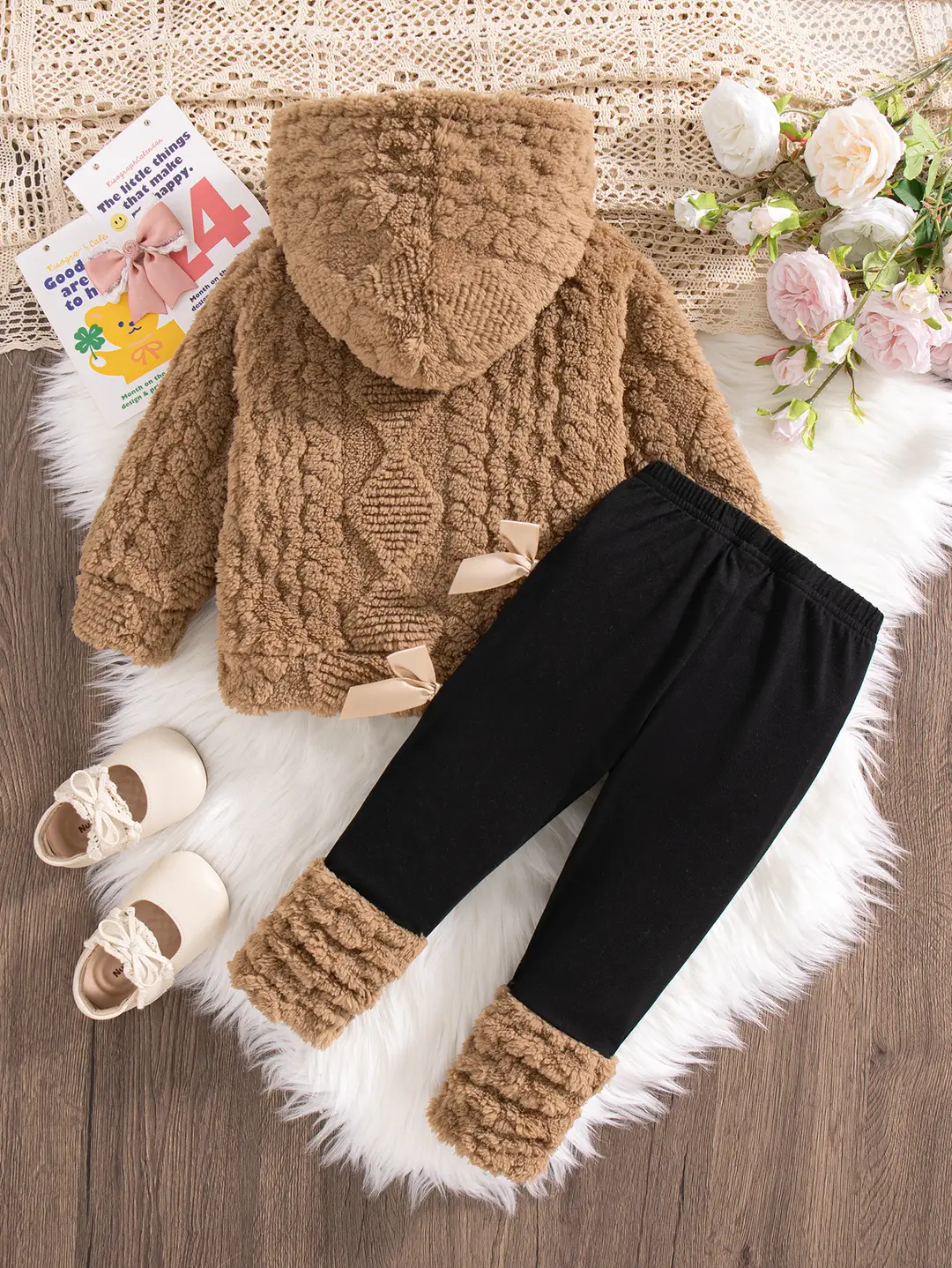 Cross-Border Autumn and Winter Baby Hooded 2026 Warm Plush Pink Long-Sleeve Hooded Top + Black Pants Wholesale — feature 22
