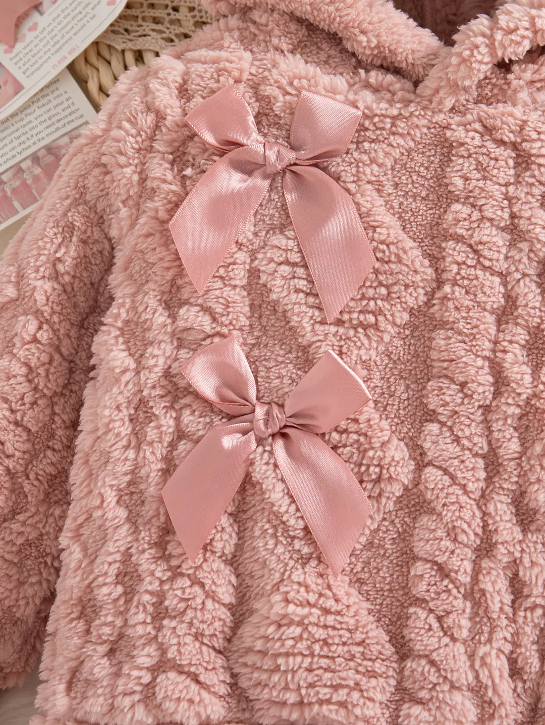 Cross-Border Autumn and Winter Baby Hooded 2026 Warm Plush Pink Long-Sleeve Hooded Top + Black Pants Wholesale — feature 5
