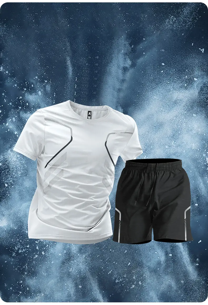 Sports Suit Men's Ice Silk Quick-Drying Clothing Fitness T-Shirt Running Short-Sleeved Shorts Training Clothing Ice Silk Quick-Drying Cross-Border — feature 12