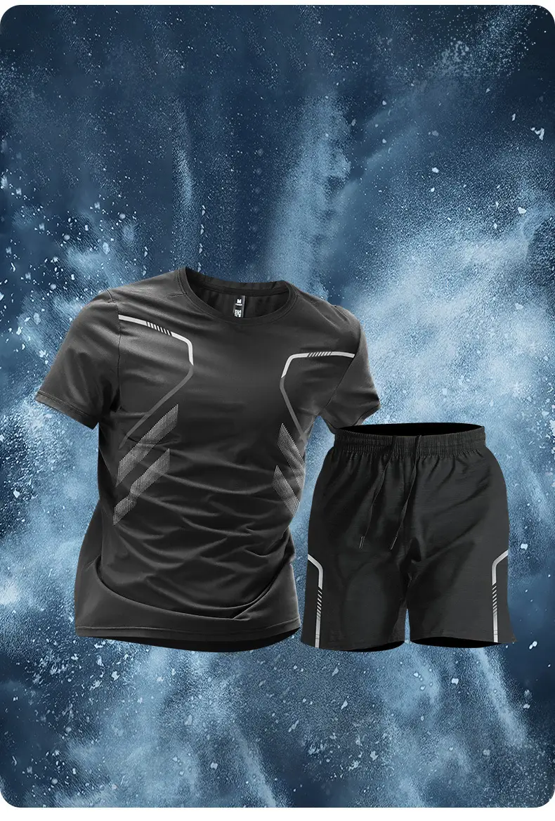 Sports Suit Men's Ice Silk Quick-Drying Clothing Fitness T-Shirt Running Short-Sleeved Shorts Training Clothing Ice Silk Quick-Drying Cross-Border — feature 13