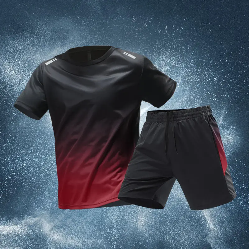 Sports Suit Men's Ice Silk Quick-Drying Clothing Fitness T-Shirt Running Short-Sleeved Shorts Training Clothing Ice Silk Quick-Drying Cross-Border — feature 14