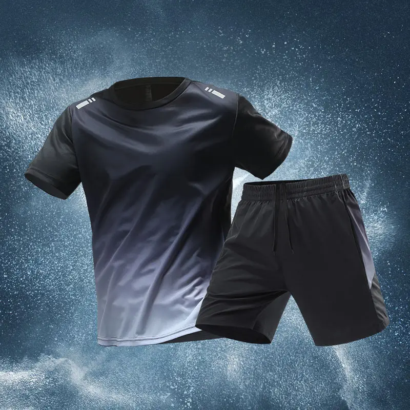 Sports Suit Men's Ice Silk Quick-Drying Clothing Fitness T-Shirt Running Short-Sleeved Shorts Training Clothing Ice Silk Quick-Drying Cross-Border — feature 15
