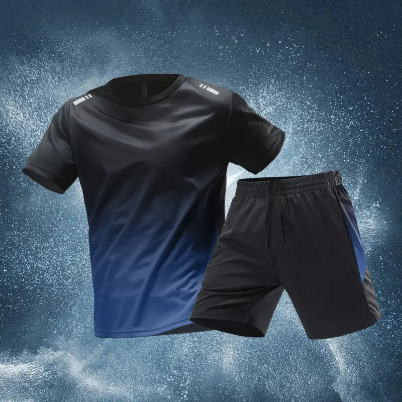 Sports Suit Men's Ice Silk Quick-Drying Clothing Fitness T-Shirt Running Short-Sleeved Shorts Training Clothing Ice Silk Quick-Drying Cross-Border — feature 16