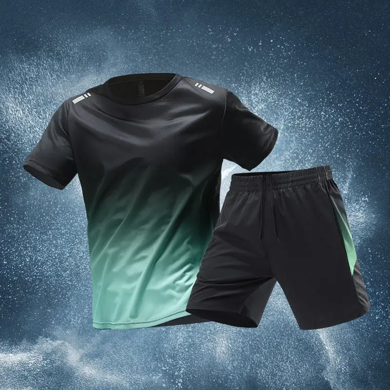 Sports Suit Men's Ice Silk Quick-Drying Clothing Fitness T-Shirt Running Short-Sleeved Shorts Training Clothing Ice Silk Quick-Drying Cross-Border — feature 17