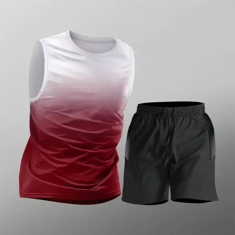 Sports Suit Men's Ice Silk Quick-Drying Clothing Fitness T-Shirt Running Short-Sleeved Shorts Training Clothing Ice Silk Quick-Drying Cross-Border