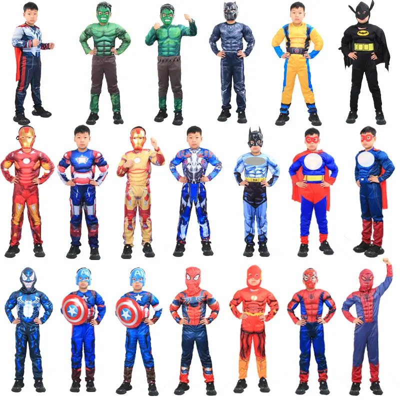 Halloween Captain America Spider-Man Hulk Wolverine Muscle Kidsren's Performance Cosplay Stage Costumes