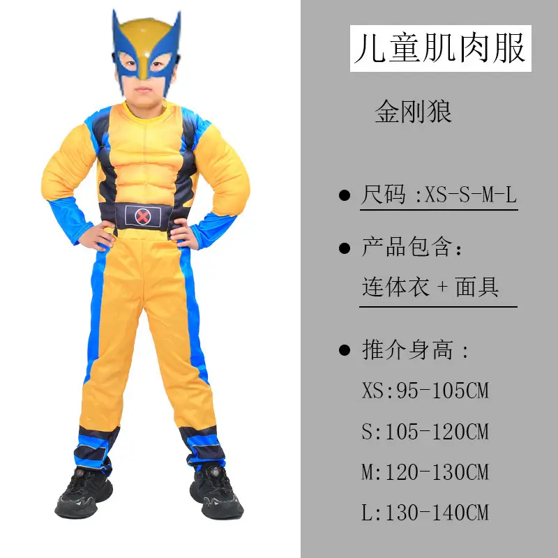 Halloween Captain America Spider-Man Hulk Wolverine Muscle Kidsren's Performance Cosplay Stage Costumes