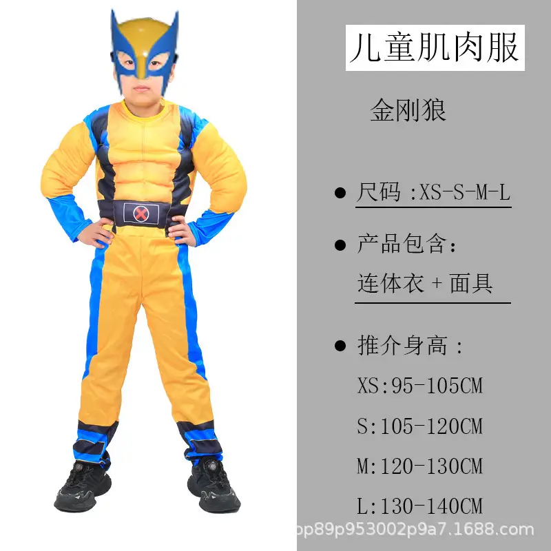 Halloween Captain America Spider-Man Hulk Wolverine Muscle Kidsren's Performance Cosplay Stage Costumes