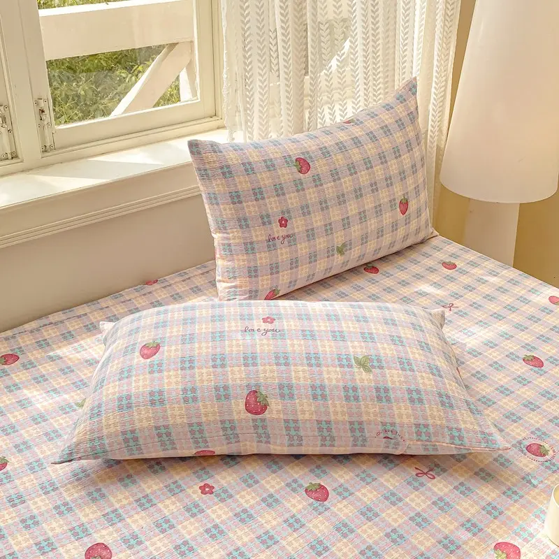 Class a Maternal and Infant Grade Double-Layer Gauze Fitted Sheet Set, Three-Piece Set, Pure Cotton Feel, All-Season Mattress Protector, Full-Cover Bed Cover