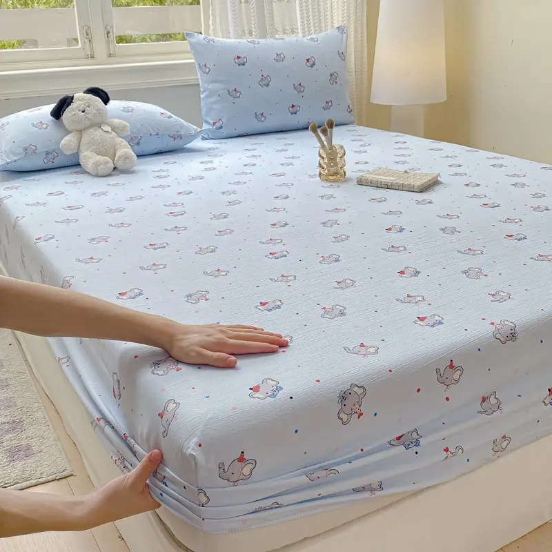 Class a Maternal and Infant Grade Double-Layer Gauze Fitted Sheet Set, Three-Piece Set, Pure Cotton Feel, All-Season Mattress Protector, Full-Cover Bed Cover — feature 29