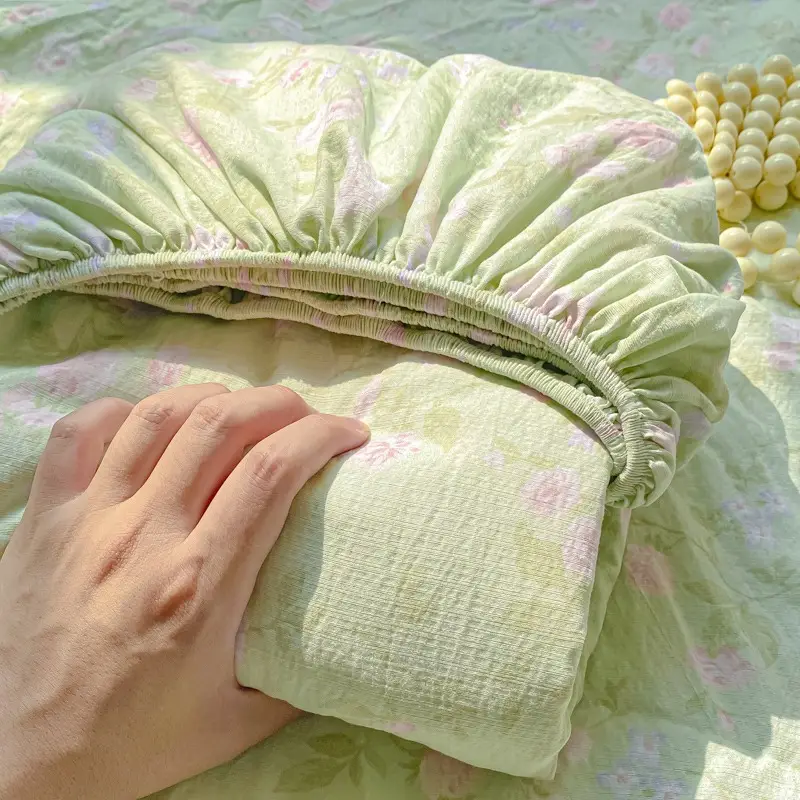 Class a Maternal and Infant Grade Double-Layer Gauze Fitted Sheet Set, Three-Piece Set, Pure Cotton Feel, All-Season Mattress Protector, Full-Cover Bed Cover