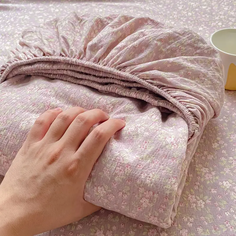 Class a Maternal and Infant Grade Double-Layer Gauze Fitted Sheet Set, Three-Piece Set, Pure Cotton Feel, All-Season Mattress Protector, Full-Cover Bed Cover