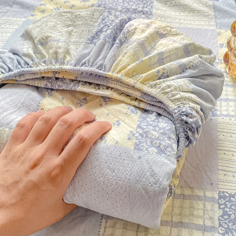 Class a Maternal and Infant Grade Double-Layer Gauze Fitted Sheet Set, Three-Piece Set, Pure Cotton Feel, All-Season Mattress Protector, Full-Cover Bed Cover