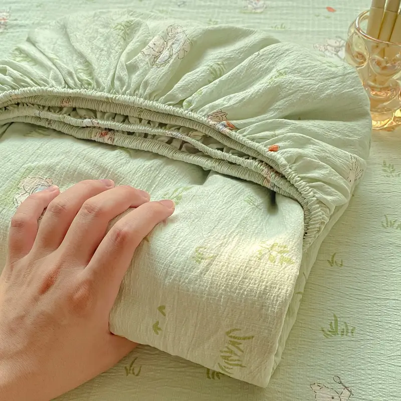 Class a Maternal and Infant Grade Double-Layer Gauze Fitted Sheet Set, Three-Piece Set, Pure Cotton Feel, All-Season Mattress Protector, Full-Cover Bed Cover