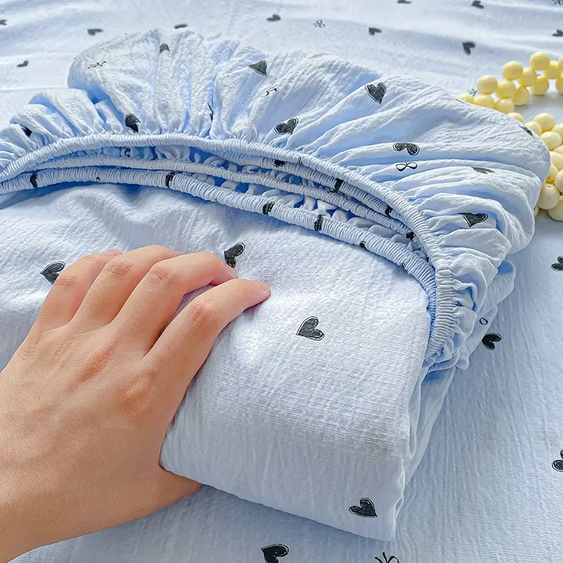 Class a Maternal and Infant Grade Double-Layer Gauze Fitted Sheet Set, Three-Piece Set, Pure Cotton Feel, All-Season Mattress Protector, Full-Cover Bed Cover