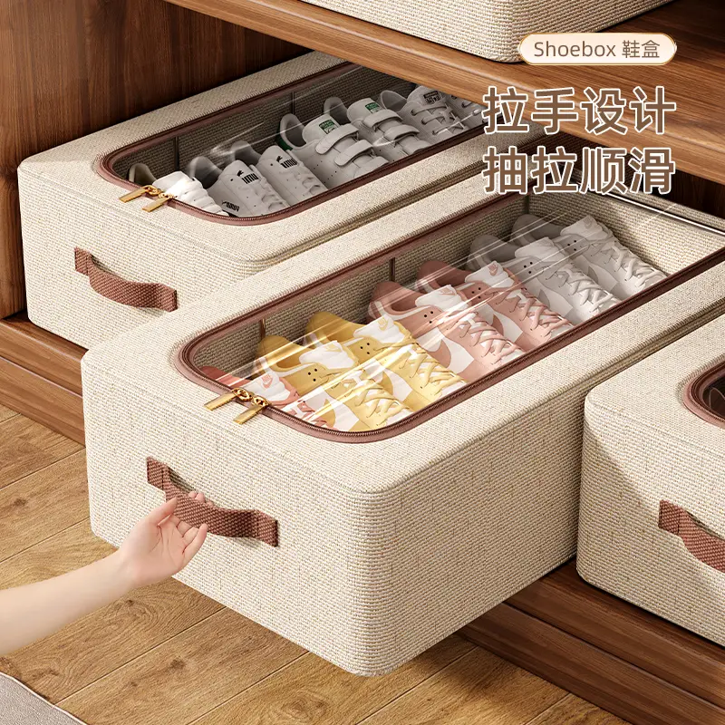 Shoe Storage Organizer, Foldable and Thickened Dust-Proof Tianshan Cotton and Linen Shoe Box for Home Bedroom Under-Bed Shoe Storage - Image 7